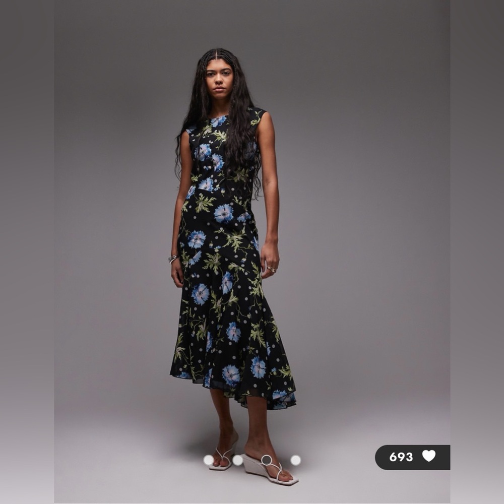Topshop floral asymmetrical black dress